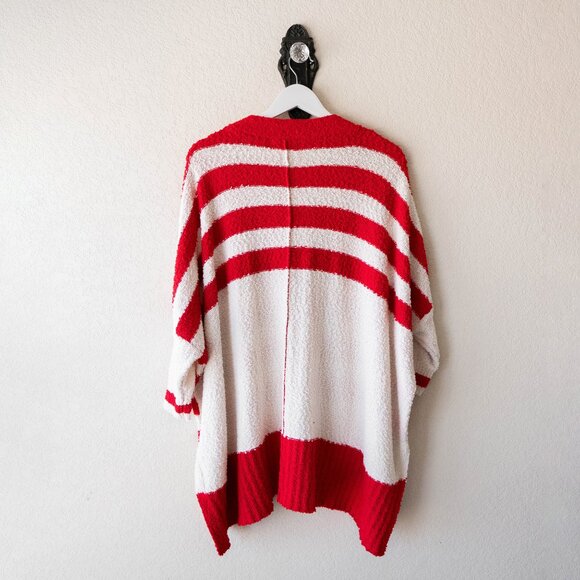 First Love Textured Striped Oversized Cardigan Sweater Small Red White Button - Picture 7 of 12